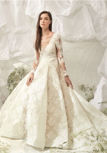 Long Sleeves Lace Ball Gown