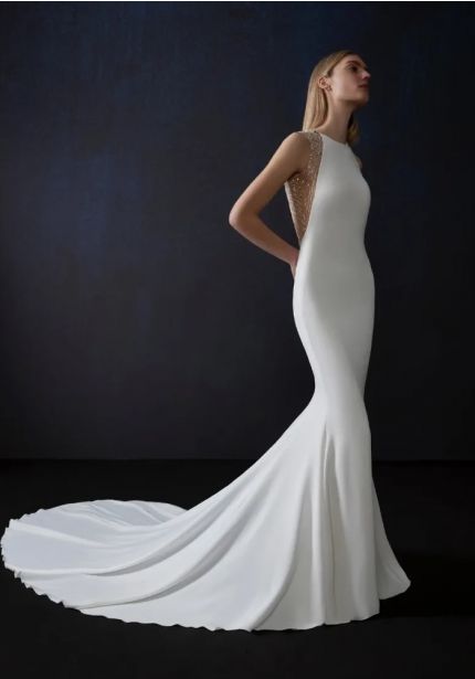 Crepe Wedding Dress with Meteor Beading Back