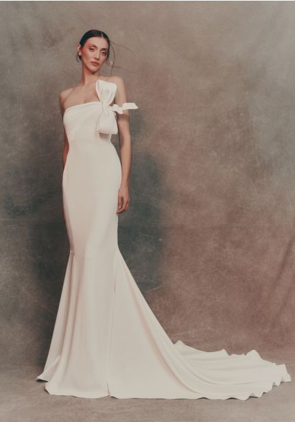 Bow-Detail Crepe Wedding Dress