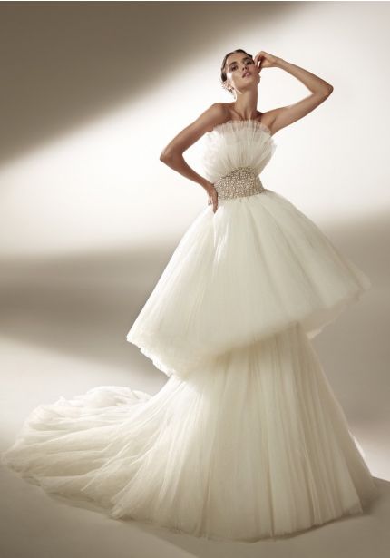 Beaded Tiered Tulle Wedding Gown
