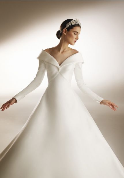 Mikado Long Sleeves Ball Gown