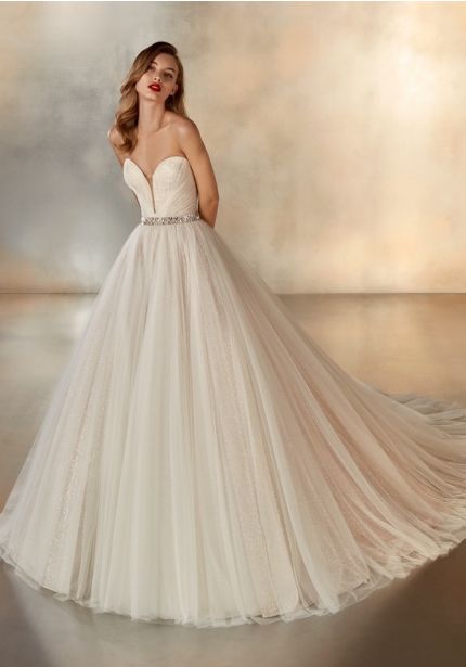 Strapless Shimmer Tulle Ball Gown