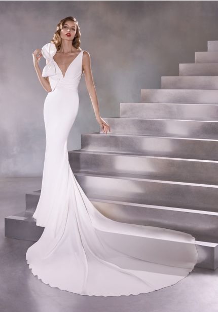 Crepe Wedding Dress with Big Bow