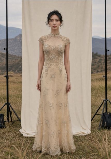 Embroidered Gold Cheongsam