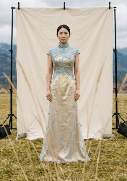 Beaded Blue/Gold Cheongsam