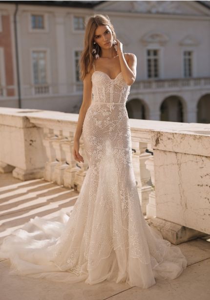 Embroidered Corseted Lace Wedding Dress