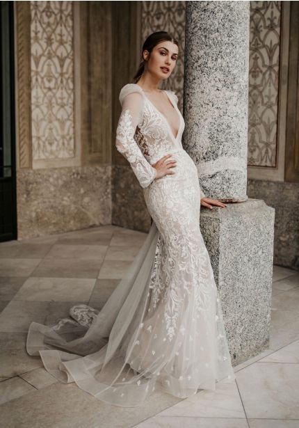 Embroidered Long Sleeves Wedding Dress