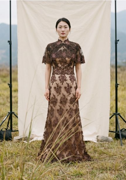 Embroidered Brown Cheongsam