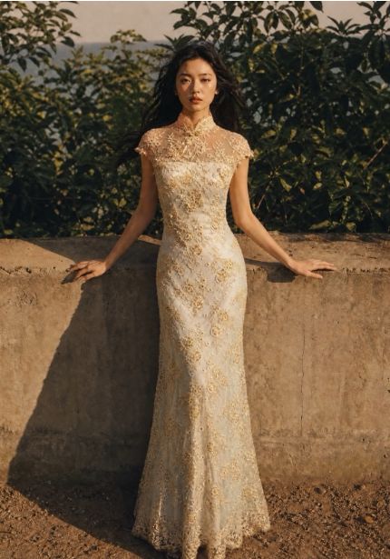 Embroidered Gold Cheongsam