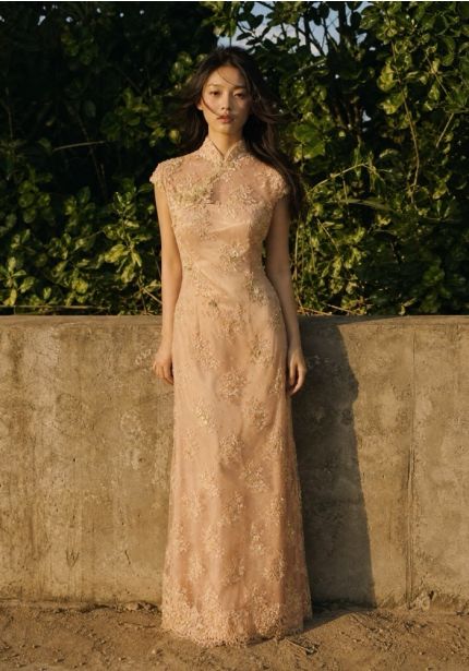 Embroidered Sheer Back Cheongsam