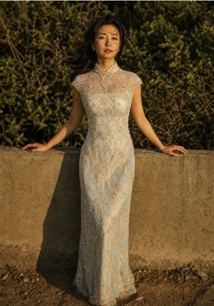 Beaded Blue Cheongsam