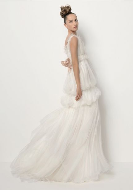 Tiered Wedding Dress with Small Bow Back