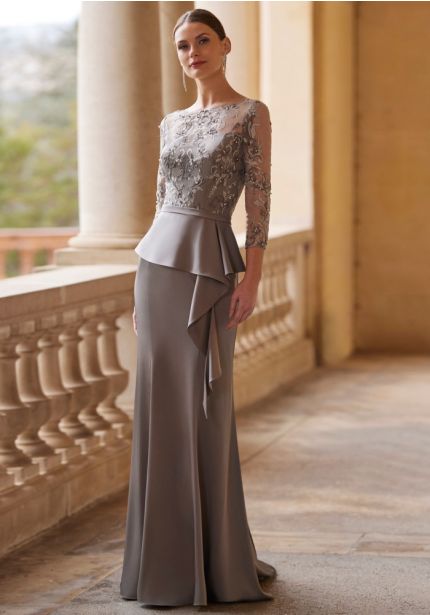 Embroidered Satin Crepe Gown