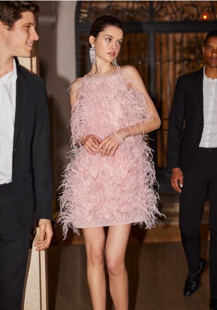 Pink Feather Short Dress