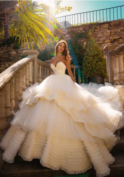 Draped Ruffle Tulle Ball Gown