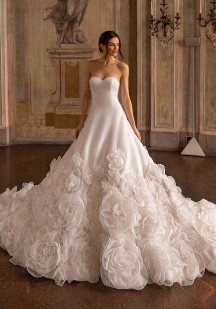 3D Floral Satin Wedding Dress