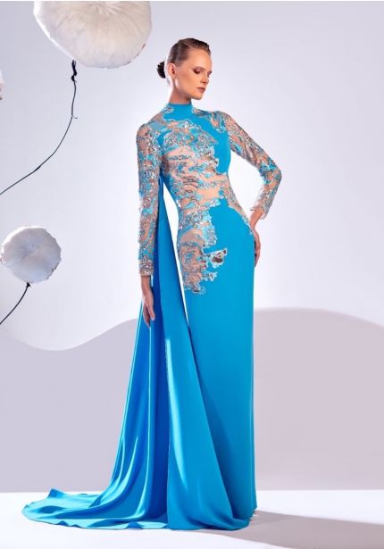 Embroidered Cutout Crepe Gown