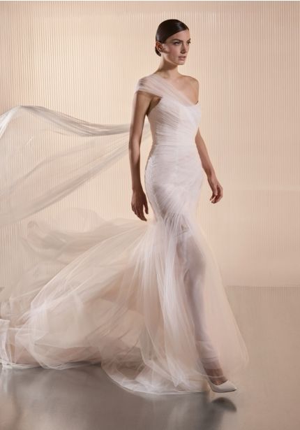 Draped One-Shoulder Wedding Dress