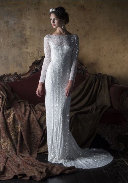 Fully Embellished Long Sleeves Tulle Gown