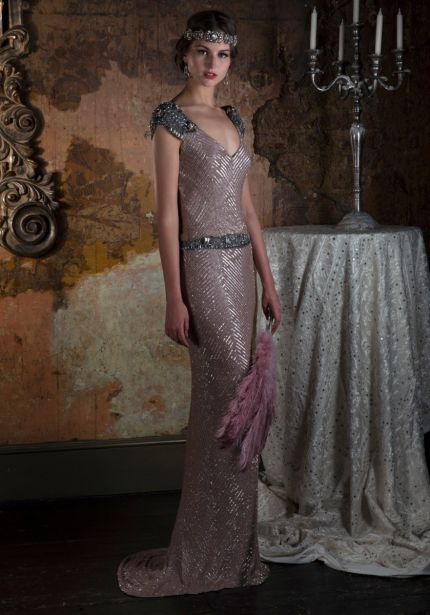 Sequined Evening Dress with Cap Sleeves
