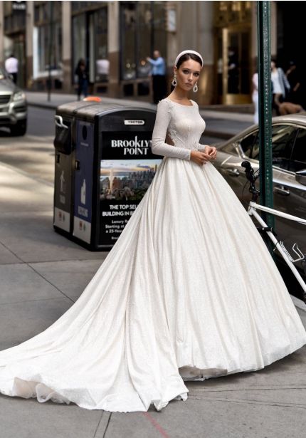 Long Sleeves Ball Gown With Sheer Back