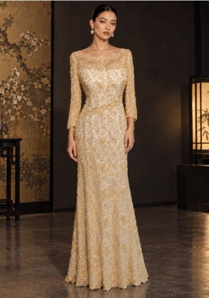 Gold Lace Evening Gown