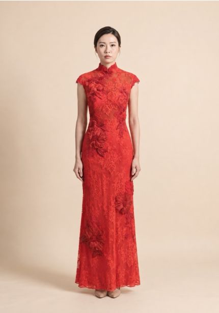 Embroidered Red Cheongsam