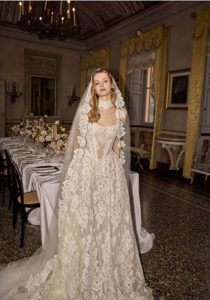 Basque Waist Lace Wedding Dress