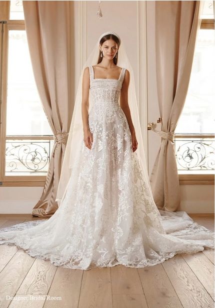 Embroidered Square Neck Wedding Dress