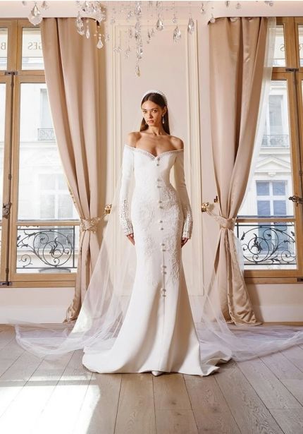 Embroidered Crepe Wedding Dress