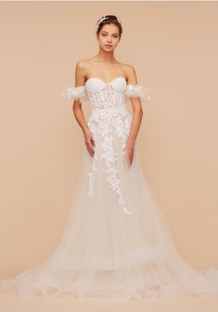 Embellished Ruffle Sleeves Wedding Dress