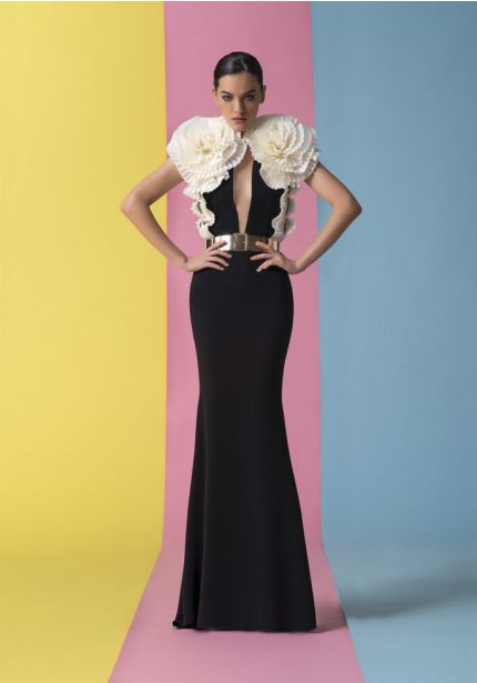 3D Flowers Crepe Gown