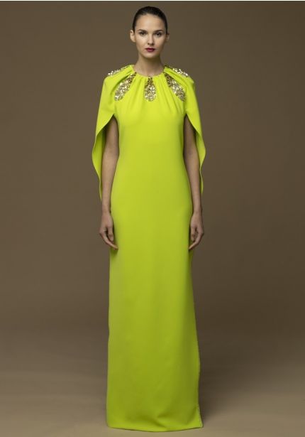 Beaded Cape-Effect Crepe Gown