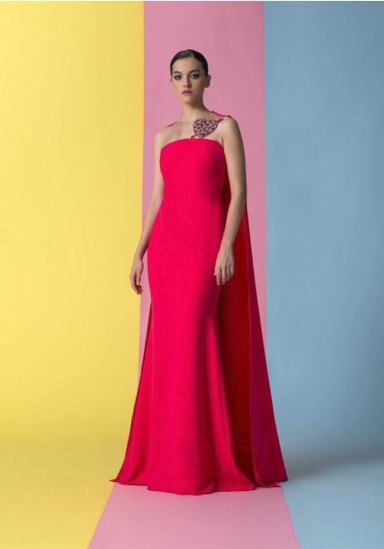 Cape-Effect Soft Crepe Gown
