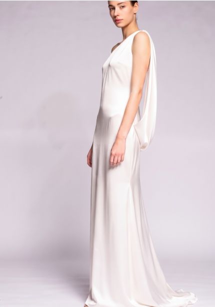 Embellished Draped Satin Gown