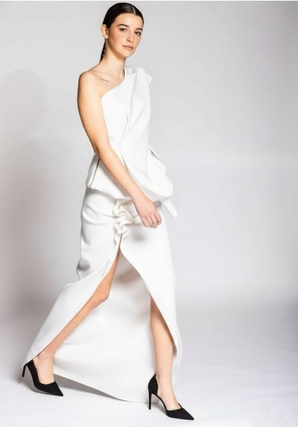 Draped One-Shoulder Satin Gown