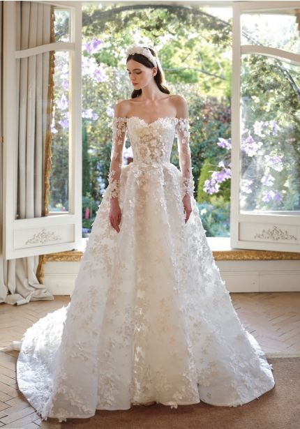 Embroidered Long Sleeve Wedding Dress