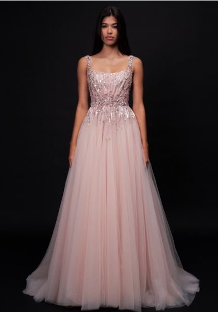 Embellished Tulle Evening Gown