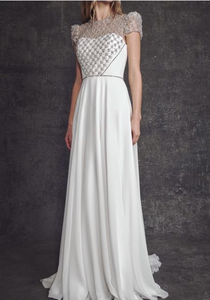 Embellished Short Sleeve Wedding Dress