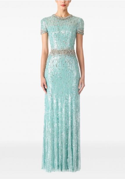 Sequinned Short Sleeve Gown