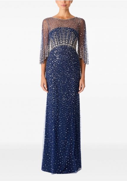Embellished Sheer Sleeve Gown