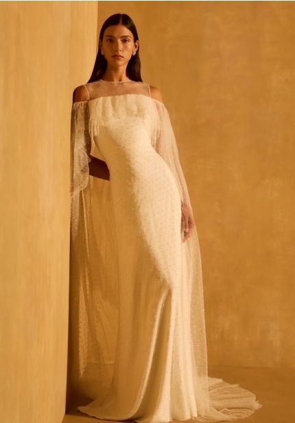 Beaded Cape-Detail Wedding Dress
