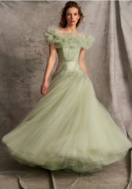 Off-Shoulder Ruffle Evening Gown