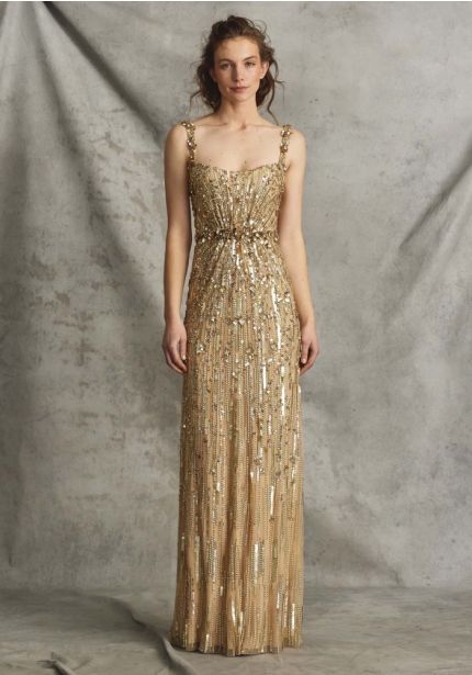 Beaded Gold Evening Gown