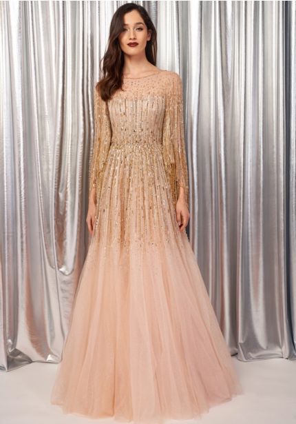 Embellished Glitter Tulle Gown