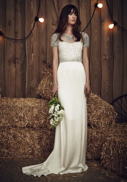 Jenny packham lace & crepe sheath gown hotsell