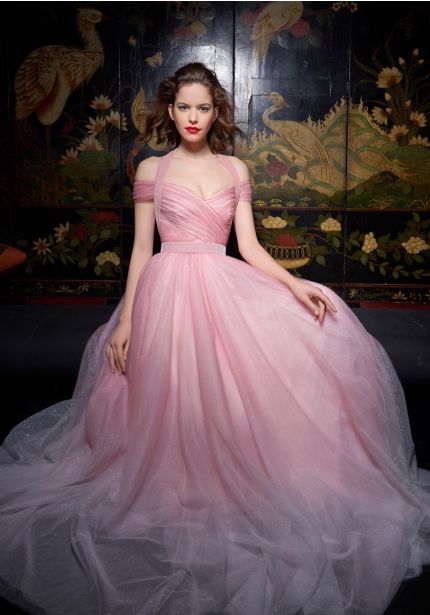Pink Ombre Glitter Tulle Gown