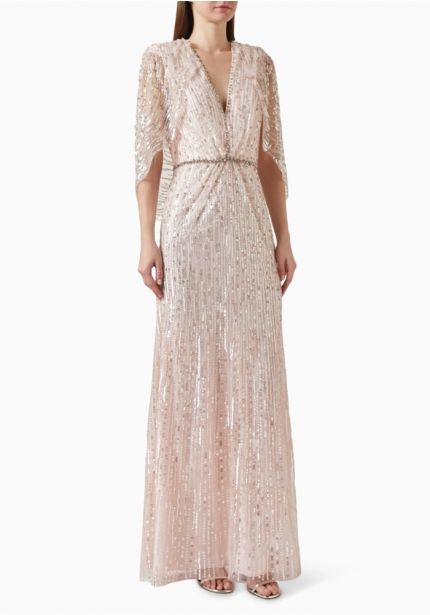 Sequinned Cape-Detail Gown