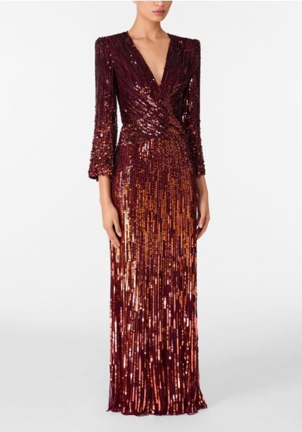 Long Sleeve Sequin Gown