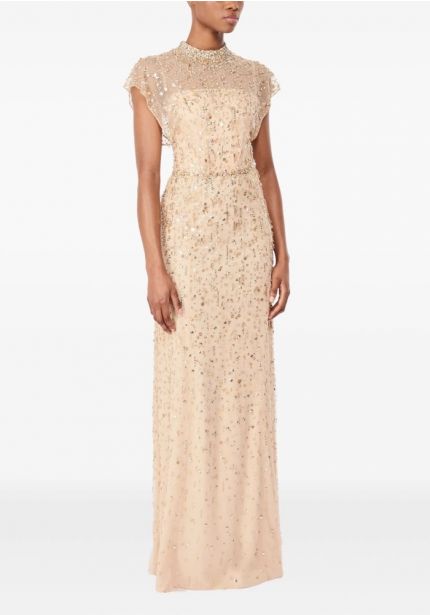 Embellished Cap Sleeve Evening Gown